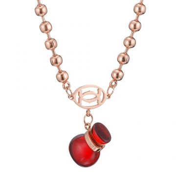 Delicate Cartier Double C Logo Red Pendant Rose Gold-plated Necklace For Girls Celebrity 2018 Newest