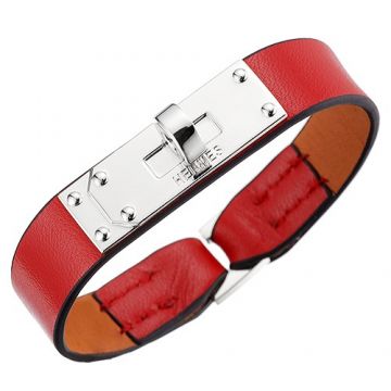 Hermes Micro Kelly  Silver-Plated Rotating Buckle Red Leather Bracelet Dating Gift Women Sale France