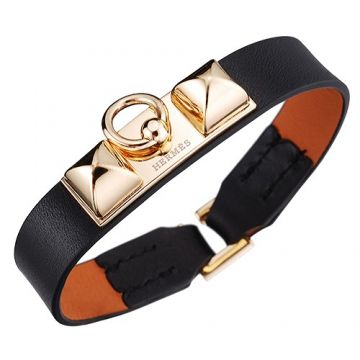 Clone 2018 Hermes Cool Micro Rivale Gold Plated Buckle Black Leather Bracelet Sale Unisex Malaysia