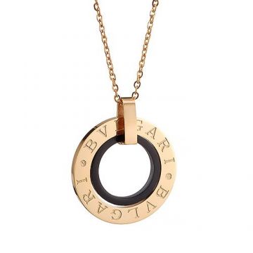 2018 Newest  Bvlgari Bvlgari Gold-plated Logo Circle Black Inner Pendant Necklace For Unisex Singapore 