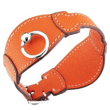 Hermes Orange Leather Bangle Circle Silver-Plated Hardware Review In Italy 2018 Unisex Style 