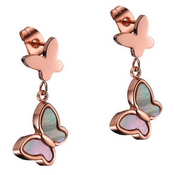 Van Cleef & Arpels Fauna Two Butterfly Drop Earrings Rose Gold-plated Pearl Studded Street Fashion Women Sale 