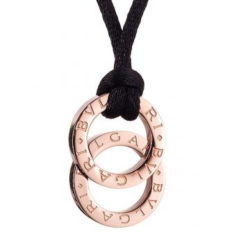 Cheap Price Bvlgari Lady Bvlgari Interlocking Circle Logo Pendant Black Cord Rose Gold-plated Necklace Phony 