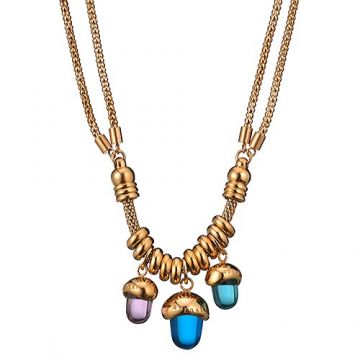 Knockoff Bvlgari Gold-plated Double Chain Necklace Three Charm Adorned Blue/Purple Crystals Price List US