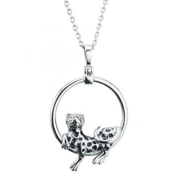 Panthere De Cartier Silver Chain Necklace Leopard Encrusted Black Enamel Circle Charm Sale Italy Women/Men
