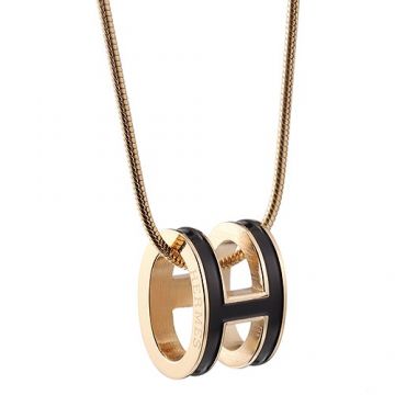 Hermes Pop H Gold-plated Black Lacquered Pendant Chain Necklace Girls Boys Sale Online France Celebrities 