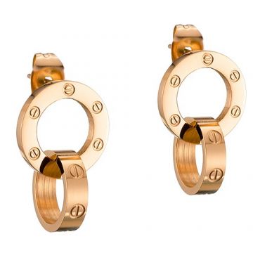 Cartier Love Interlocking Circle Drop Earrings Knockoff Gold-plated Encrusted Screw Motif Price Singapore