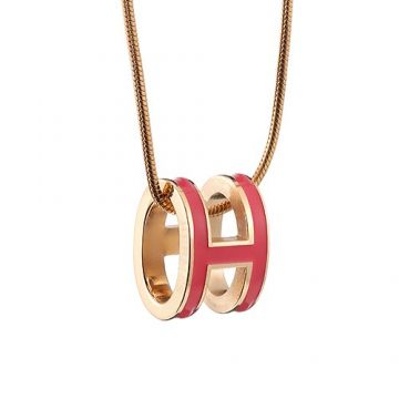 Phony Hermes Pop H 3D Rosy Lacquer Pendant Chain Necklace Birthday Gift For Girls USA