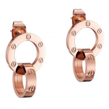 Cartier Love Vintage Rose Gold-plated Drop Earrings Double Circle Pendant With Screw Detail Lady Sale