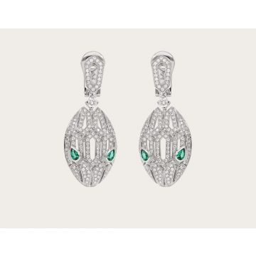 Good Reviews Bvlgari Serpenti Hollow Snake Head Pendant Emerald Eye Females Sterling Silver Full-set Diamonds Earrings 352756 OR857727