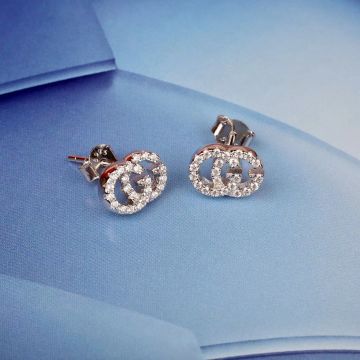  Gucci GG Running Collection 18k White Gold Full Diamonds Earrings For Female Top Quality 481676 J8568 9066