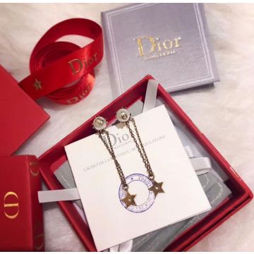 Spring/Fall Dior Brass Star Tassel CD Motif Womens White Pearl Long Drop Earrings Online Replica