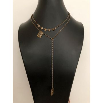 Hot Selling Christian Dior Vintage Brass Bee CD Motif  Square Pendant Ladies Star Double Link Chain Necklace