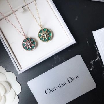 Imitation Christian Dior Rose Des Vents Females Green Eight-Pointed Star Pendant Diamonds Necklace Yellow Gold/Rose Gold