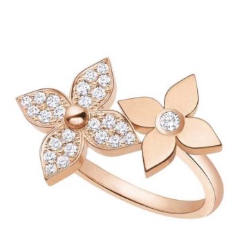  Louis Vuitton Star Blossom Rose Female Gold Pave Diamond Four Leaf Clover Flower Trim Ring Q9L25A