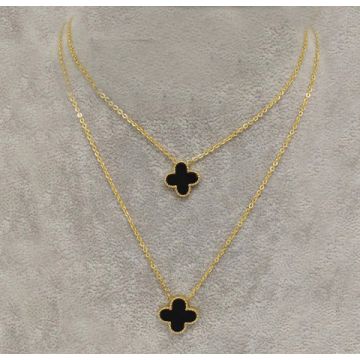 Van Cleef & Arpels Lucky Alhambra Gold-plated Double Chain Black Clover Pendant Necklace Australia Price