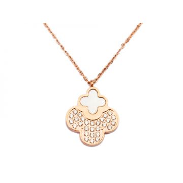Van Cleef & Arpels Replica Vintage Alhambra Clover Pendant Studded Diamonds Rose Gold-plated Chain Necklace Malaysia Online