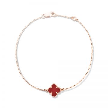 VCA Sweet Alhambra Red Clover Motif Beaded Edge Rose Gold-plated Bracelet Valentine Gift Lady NYC VCARN59K00 