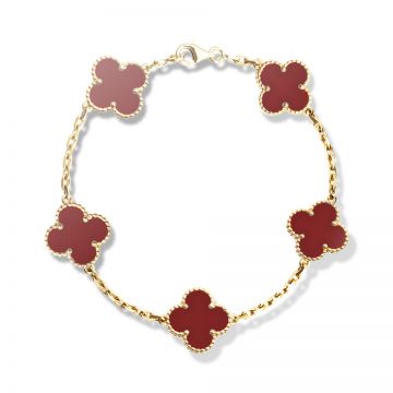  Van Cleef & Arpels Vintage Alhambra Five Red Clover Motif Gold-plated Chain Bracelet For Women Online Dubai VCARD35500