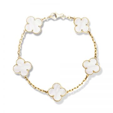 Van Cleef & Arpels Vintage Alhambra Five Clover Pearl Decked Gold-plated Chain Bracelet Miranda Kerr Style Malaysia VCARA41800 