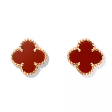 VCA Imitation Sweet Alhambra Clover Motif Red Enamel Earrings Rose Gold-plated Bead Edge Gift Girls VCARN6BO00 