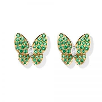 VCA Fauna Two Butterfly Gold Ear-stud Decked Green Crystals New Arrival Women Price Malaysia 