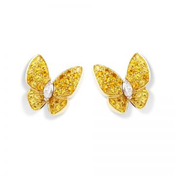 Knockoff Van Cleef & Arpels Fauna Two Butterfly Earrings Studded Yellow Crystals Luxury Sale Office Lady 
