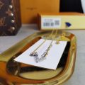 Louis Vuitton Popular LV Volt Silver Upside Down Z-shaped Paved Diamonds  Pendant 18k Gold Two-tone Necklace For Ladies Q93810