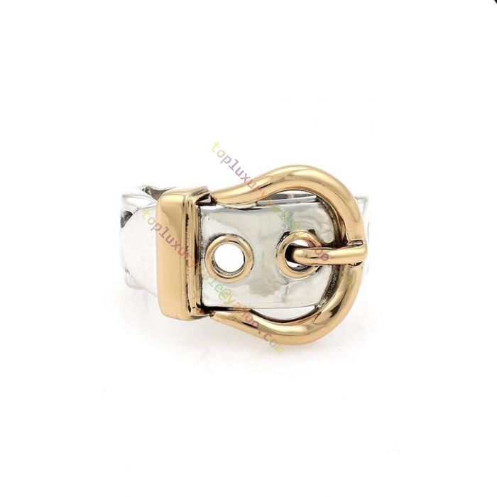 Women's Vintage Style Hermes Buckle Belt Design Yellow Gold & 925 Sterling  Silver Two-tone Ring