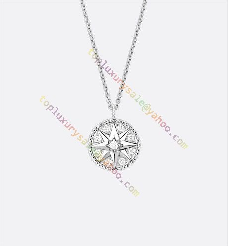Dior Rose De Vents 925 Silver Eight-pointed Star Pendant Ladies  Double-Sided Diamonds Medallion Necklace/