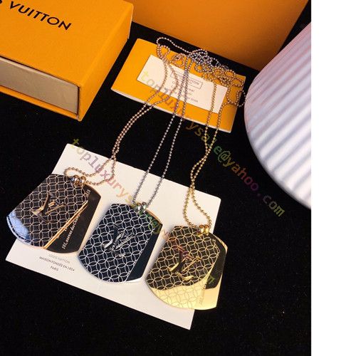 Men's Fashion Louis Vuitton Champs-Elysées Steel Plated Monogram Charm  Hollowed-out LV Douoble Tags Pendant Ball Link Necklace Silver/ Yellow  Gold/