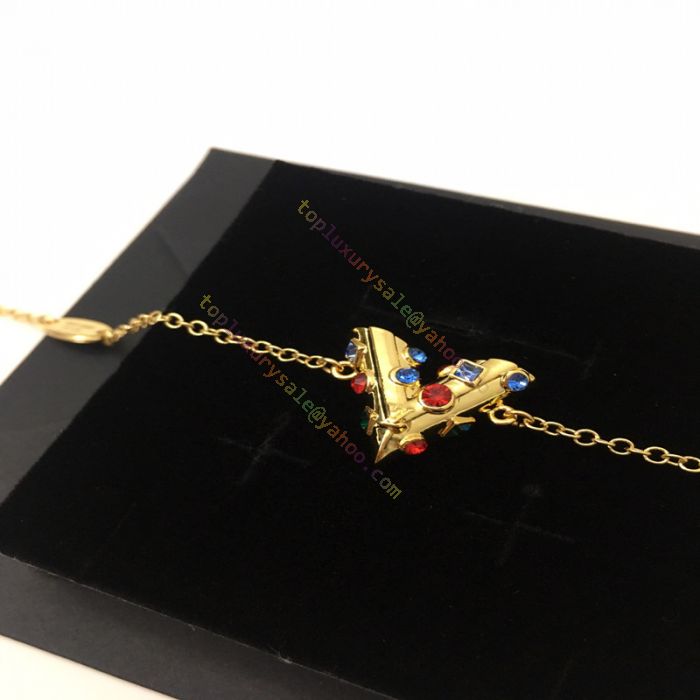 Spring Popular Louis Vuitton Yellow Gold V-shaped Pendant Essential V  Planete Supple Colorful Crystals Chain