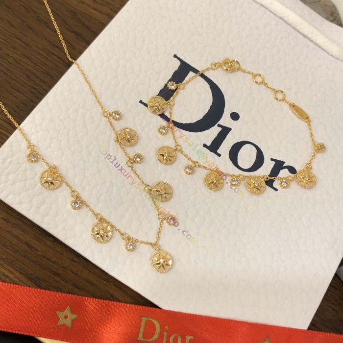 Dior Clover Detailed Gold Tone Necklace