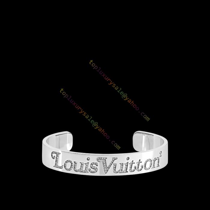 Louis Vuitton × Nigo Silver / Gold Squared Open LV Logo Inlaid Strass  Crystal Bracelet For Men