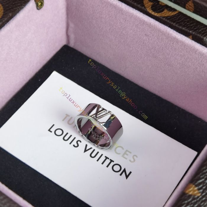 Louis Vuitton Low Price Men'S LV Letters Logo Cutout Gold/Silver Metal Wide  Ring Industrial Style