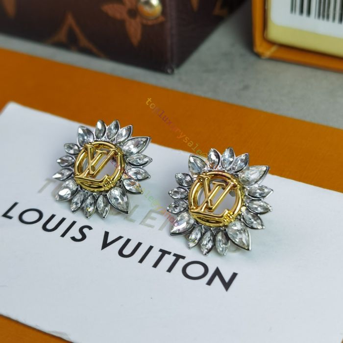 Unisex Louis Vuitton Starlight White Crystal Charm Yellow Gold LV Circle  Popular Two-tone Earrings High End Jewellery