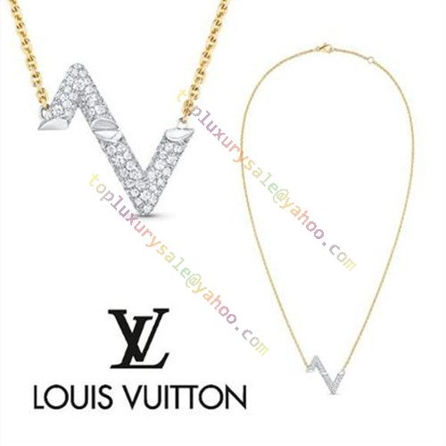 Louis Vuitton Popular LV Volt Silver Upside Down Z-shaped Paved Diamonds  Pendant 18k Gold Two