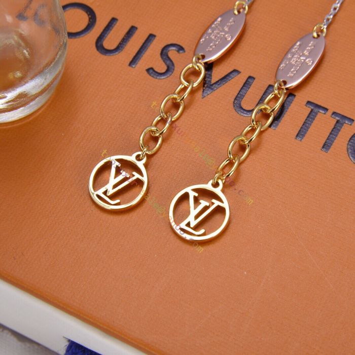 Louis Vuitton Logomania Cutwork LV Circle Pendant Chain Women Link Chain  Tri-clor Drop Earrings Fashion Jewellery