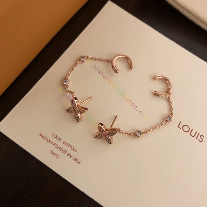 2021 Fashion Louis Vuitton Idylle Blossom Female Paved Diamonds Monogram  Flower Pendant Circle Clip Rose Gold Chain Earrings Q96836