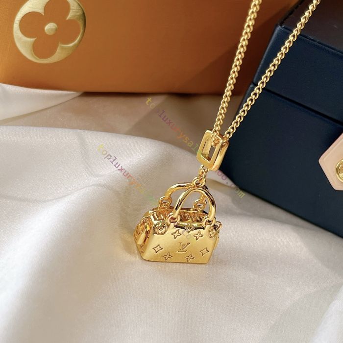Trendy Louis Vuitton Women'S Gold Monogram Print Handbag Pendant Necklace  Spring New Style