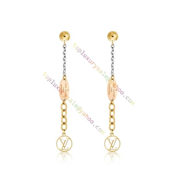 Louis Vuitton Logomania Cutwork LV Circle Pendant Chain Women Link Chain  Tri-clor Drop Earrings Fashion