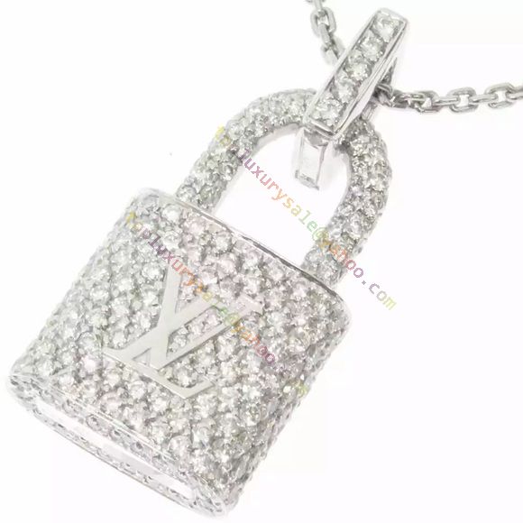 Louis Vuitton Lockit Luxury Paved Diamonds Padlock Pendant Logo Pattern  Sterling Silver Jewellery Set For Ladies